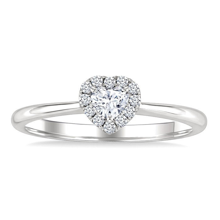 1/4 Ctw Heart and Round Cut Diamond Fashion Halo Ring in 14K White Gold