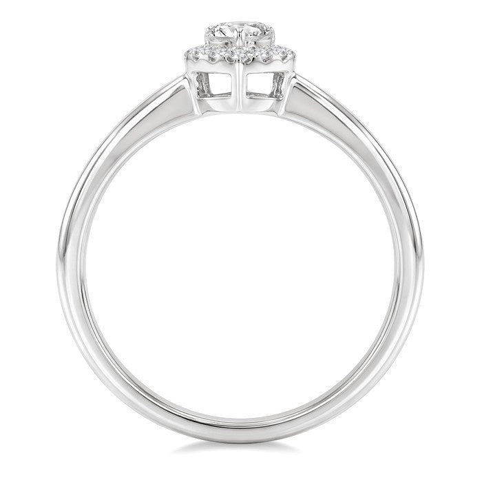 1/4 Ctw Heart and Round Cut Diamond Fashion Halo Ring in 14K White Gold