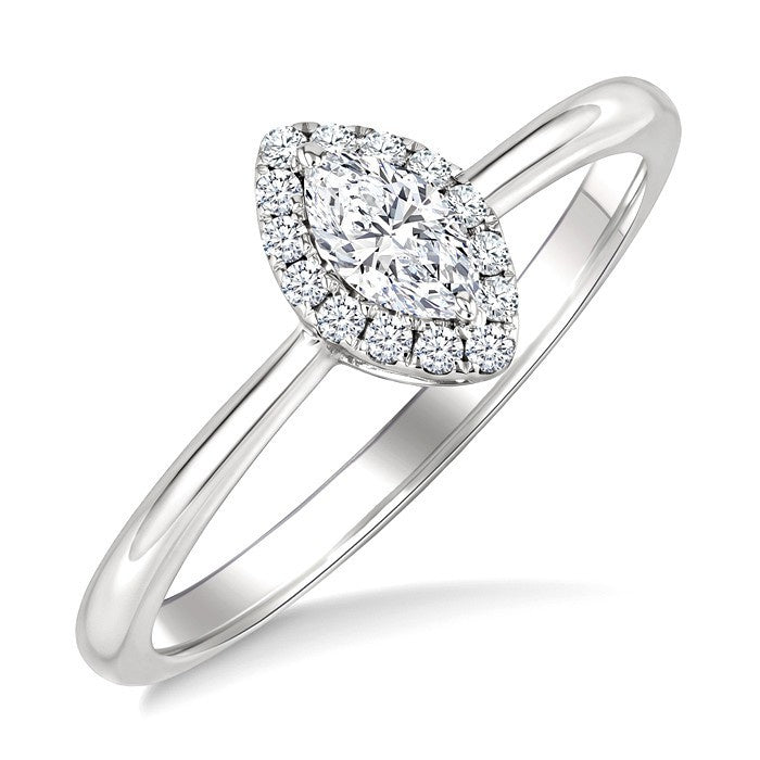 1/4 Ctw Marquise and Round Cut Diamond Fashion Halo Ring in 14K White Gold