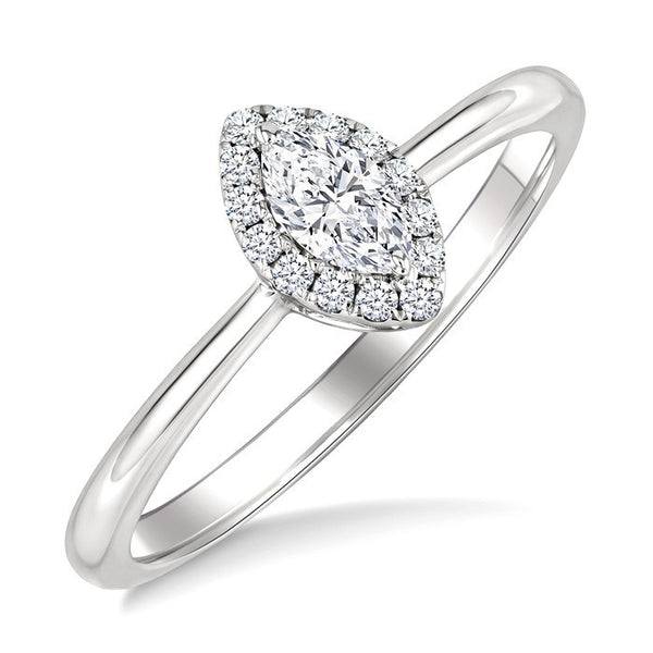 1/4 Ctw Marquise and Round Cut Diamond Fashion Halo Ring in 14K White Gold