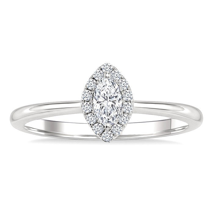 1/4 Ctw Marquise and Round Cut Diamond Fashion Halo Ring in 14K White Gold
