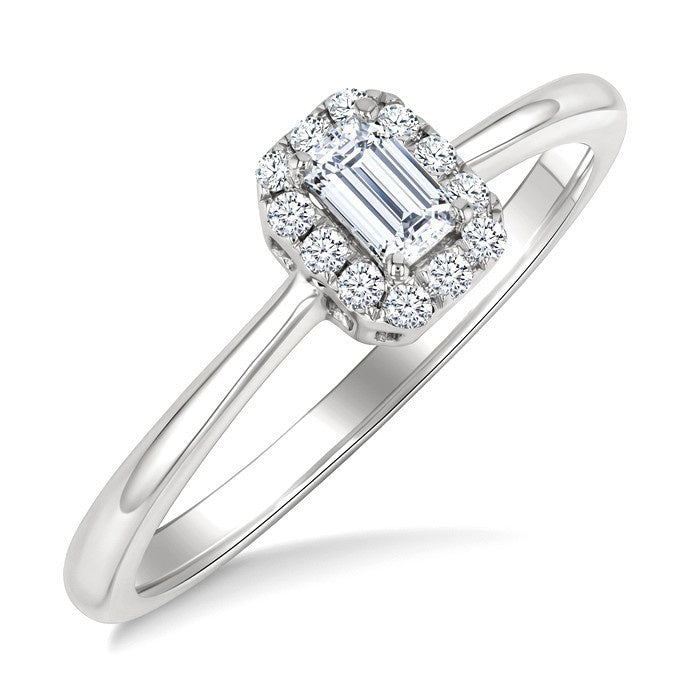 1/4 Ctw Octagon and Round Cut Diamond Fashion Halo Ring in 14K White Gold