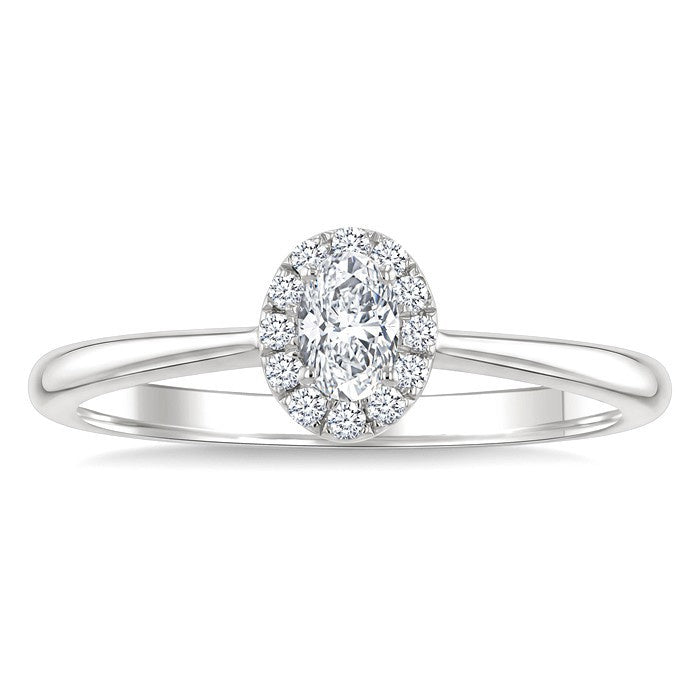 1/4 Ctw Oval and Round Cut Diamond Fashion Halo Ring in 14K White Gold
