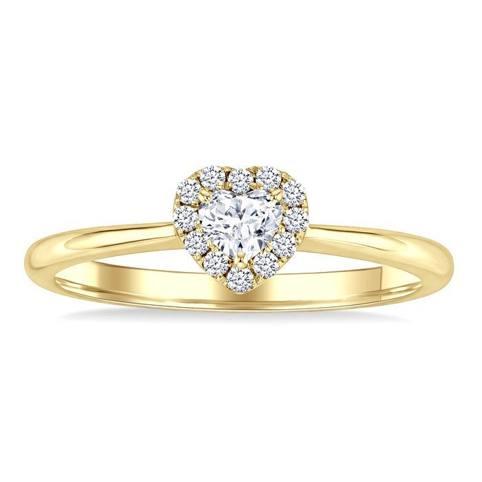 1/4 Ctw Heart and Round Cut Diamond Fashion Halo Ring in 14K Yellow Gold