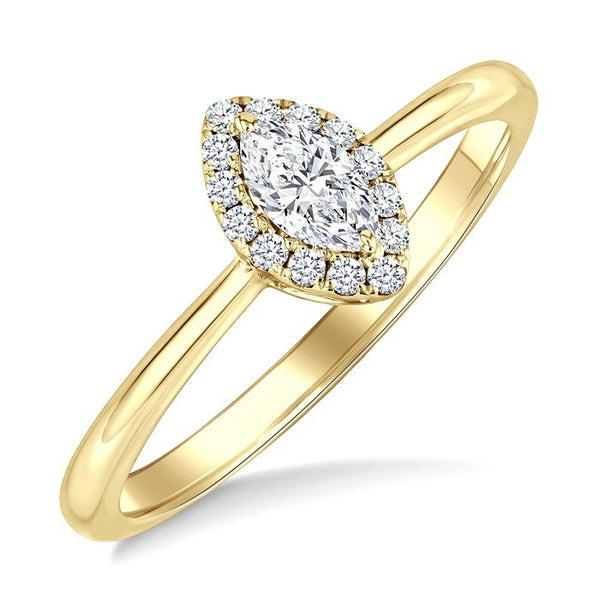 1/4 Ctw Marquise and Round Cut Diamond Fashion Halo Ring in 14K Yellow Gold