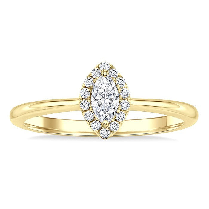 1/4 Ctw Marquise and Round Cut Diamond Fashion Halo Ring in 14K Yellow Gold