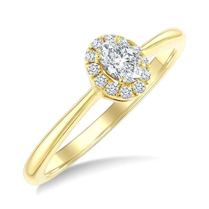 1/4 Ctw Oval and Round Cut Diamond Fashion Ring in 14K Yellow Gold