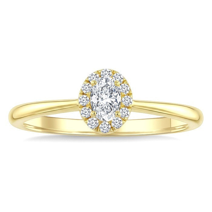 1/4 Ctw Oval and Round Cut Diamond Fashion Ring in 14K Yellow Gold