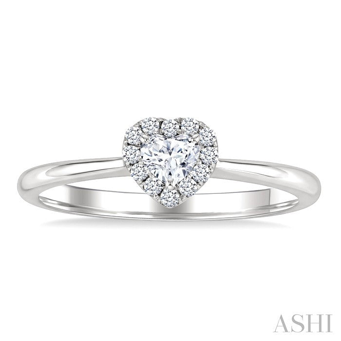 1/4 Ctw Heart and Round Cut Diamond Fashion Halo Ring in 14K White Gold