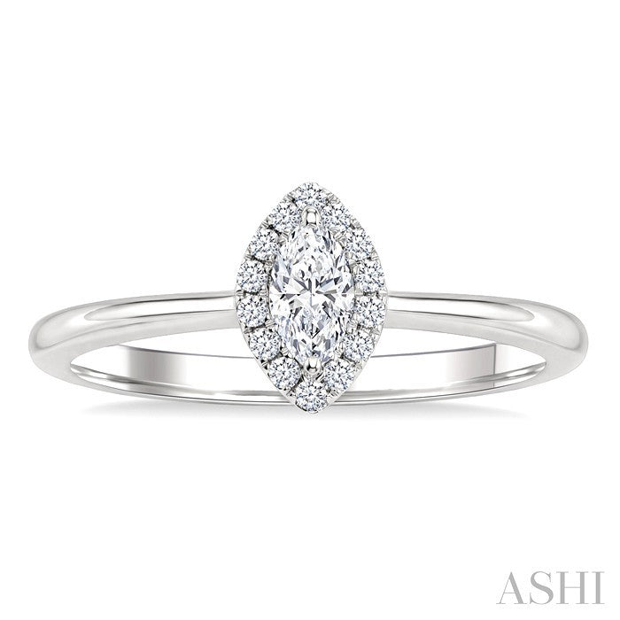 1/4 Ctw Marquise and Round Cut Diamond Fashion Halo Ring in 14K White Gold