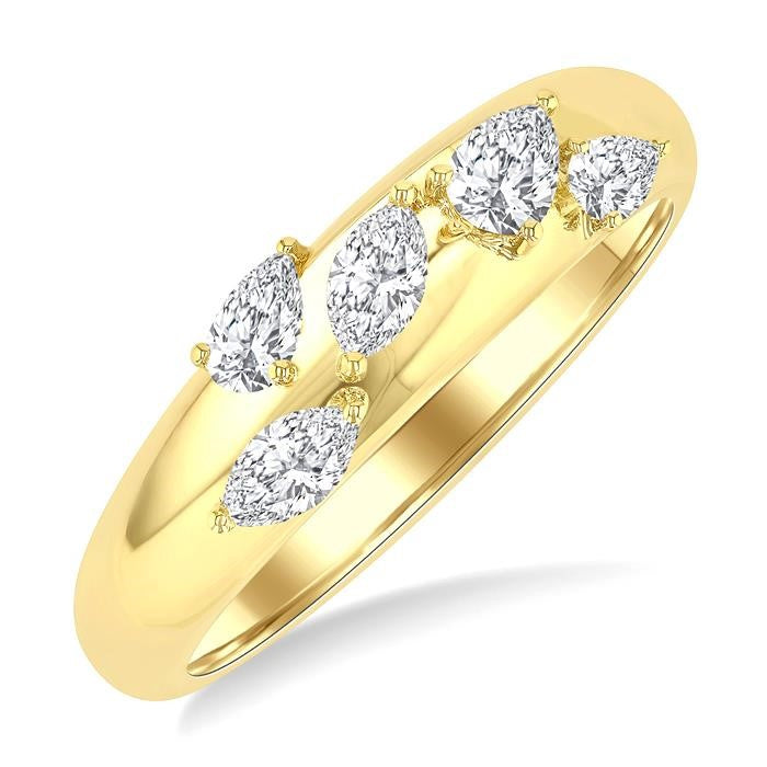 1/2 Ctw 5-Stone Pear and Marquise Cut Diamond Fashion Bold Band in 14K Yellow Gold