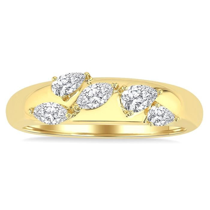 1/2 Ctw 5-Stone Pear and Marquise Cut Diamond Fashion Bold Band in 14K Yellow Gold