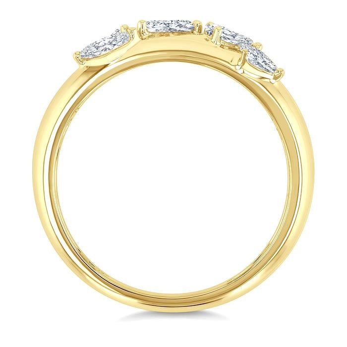 1/2 Ctw 5-Stone Pear and Marquise Cut Diamond Fashion Bold Band in 14K Yellow Gold