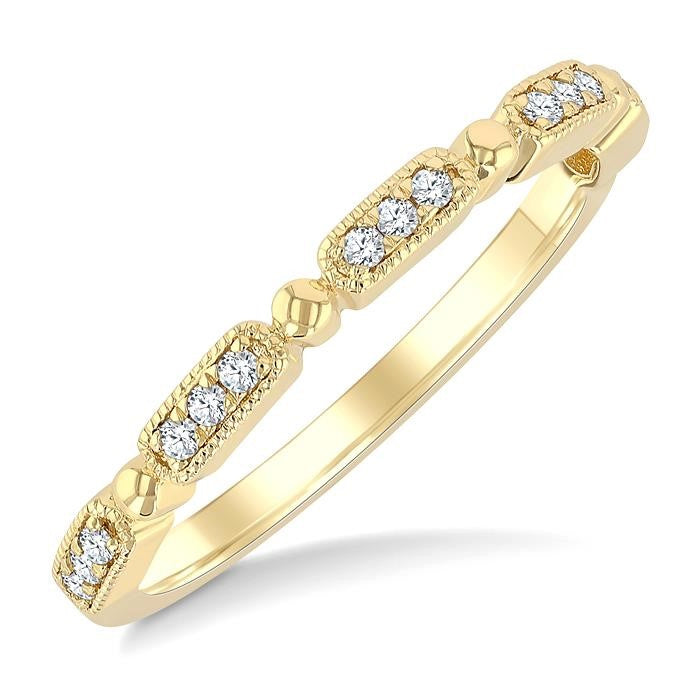 1/10 Ctw Bar Link Round Cut Diamond Stackable Fashion Band in 10K Yellow Gold
