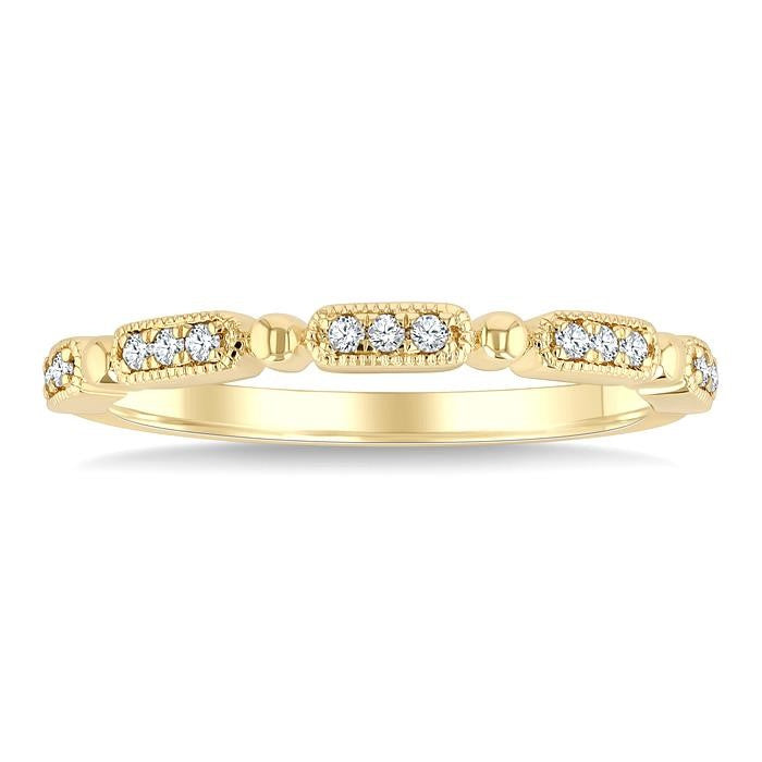 1/10 Ctw Bar Link Round Cut Diamond Stackable Fashion Band in 10K Yellow Gold