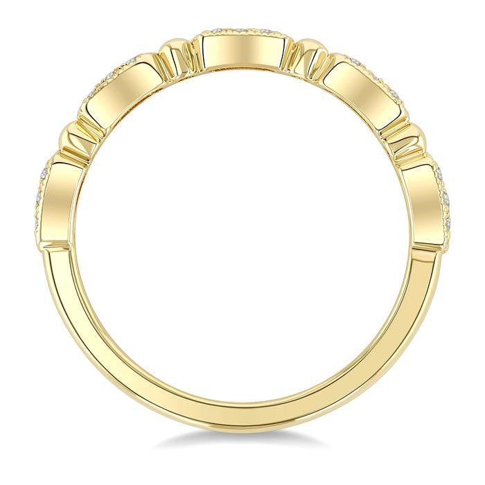 1/10 Ctw Bar Link Round Cut Diamond Stackable Fashion Band in 10K Yellow Gold