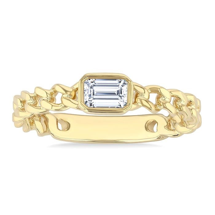 1/5 Ctw Bezel Set Emerald Cut Diamond Curb Link Fashion Ring in 14K Yellow Gold