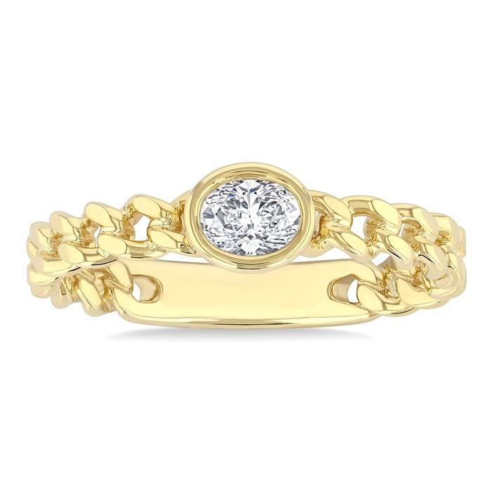 1/5 Ctw Bezel Set Oval Cut Diamond Curb Link Fashion Ring in 14K Yellow Gold