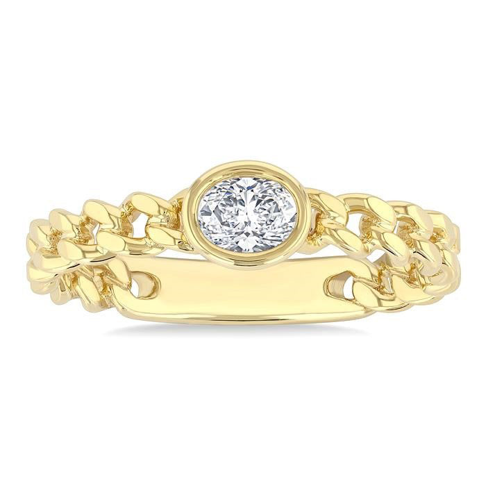 Oval Shape Bezel Curb Diamond Fashion Ring