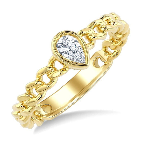 1/5 Ctw Bezel Set Pear Cut Diamond Curb Link Fashion Ring in 14K Yellow Gold