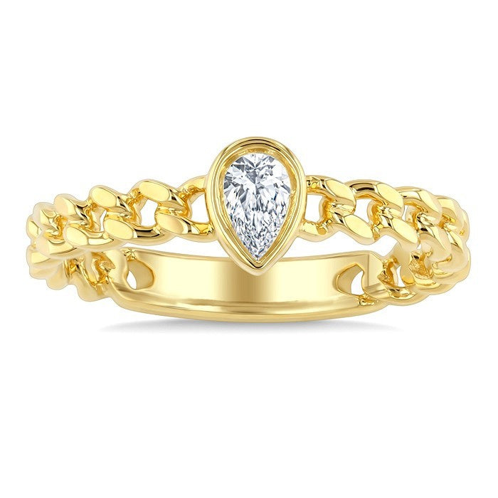 1/5 Ctw Bezel Set Pear Cut Diamond Curb Link Fashion Ring in 14K Yellow Gold