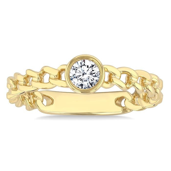 1/5 Ctw Bezel Set Round Cut Diamond Curb Link Fashion Ring in 14K Yellow Gold