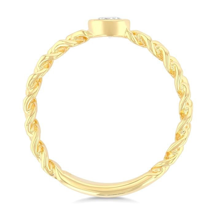 1/5 Ctw Bezel Set Round Cut Diamond Curb Link Fashion Ring in 14K Yellow Gold