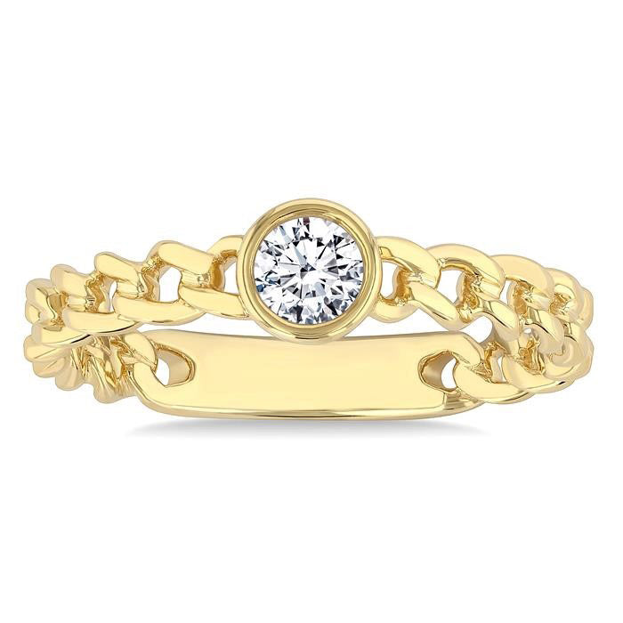 Round Shape Bezel Curb Diamond Fashion Ring