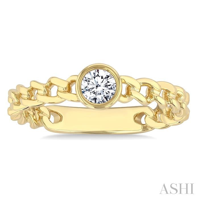 1/5 Ctw Bezel Set Round Cut Diamond Curb Link Fashion Ring in 14K Yellow Gold