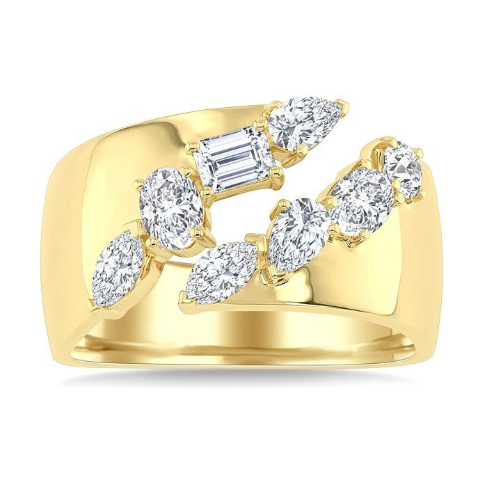 1 1/4 Ctw Slanted Split Mixed Diamond Cut Fashion Wide Band in 14K Yellow Gold