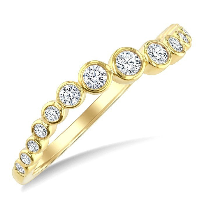 1/3 Ctw Bezel Set Round Cut Diamond Wave Fashion Ring in 14K Yellow Gold