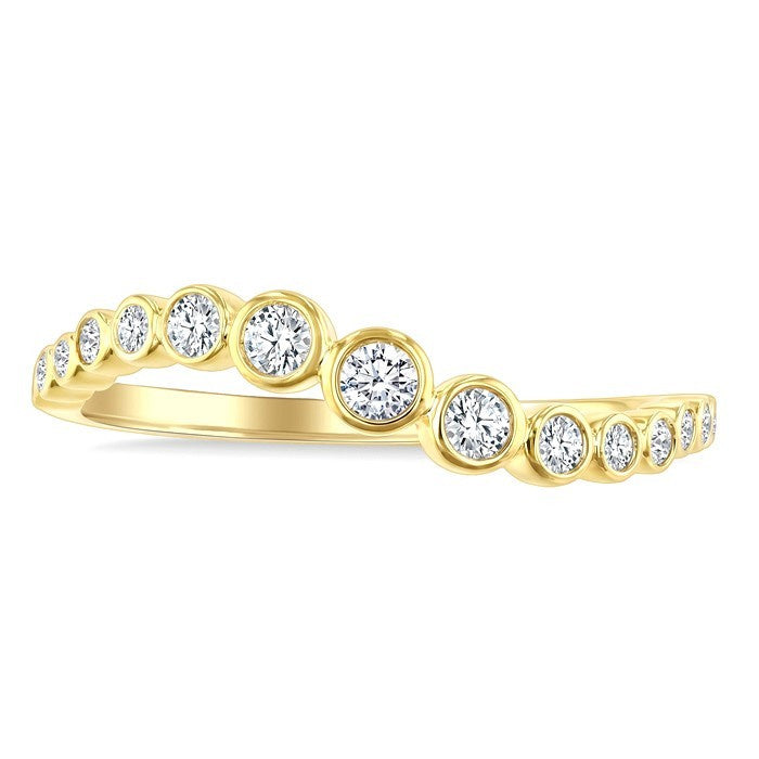 1/3 Ctw Bezel Set Round Cut Diamond Wave Fashion Ring in 14K Yellow Gold