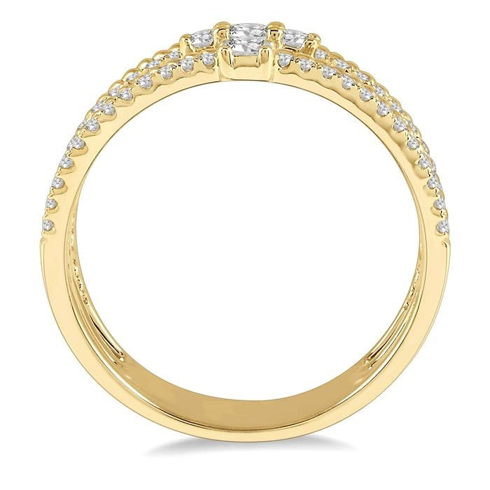 3/8 Ctw Rope and Round Diamond Multi Row Layered Fashion Ring in 14K Yellow Gold