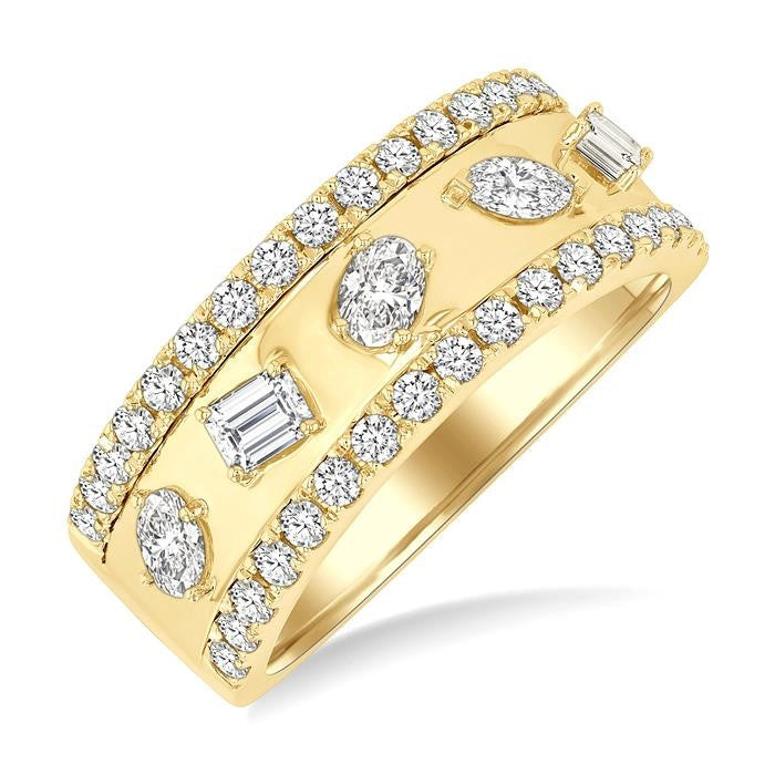 7/8 Ctw 5-Stone Mixed Shape Diamond Fashion Band in 14K Yellow Gold