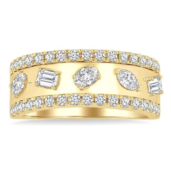 7/8 Ctw 5-Stone Mixed Shape Diamond Fashion Band in 14K Yellow Gold