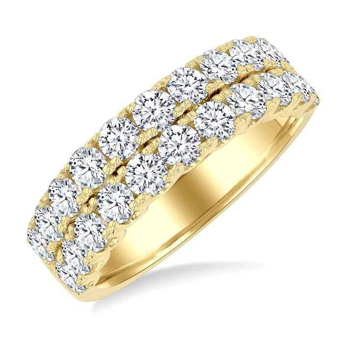 2 Ctw Twin Row Round Cut Diamond Wide Wedding Band in 14K Yellow Gold