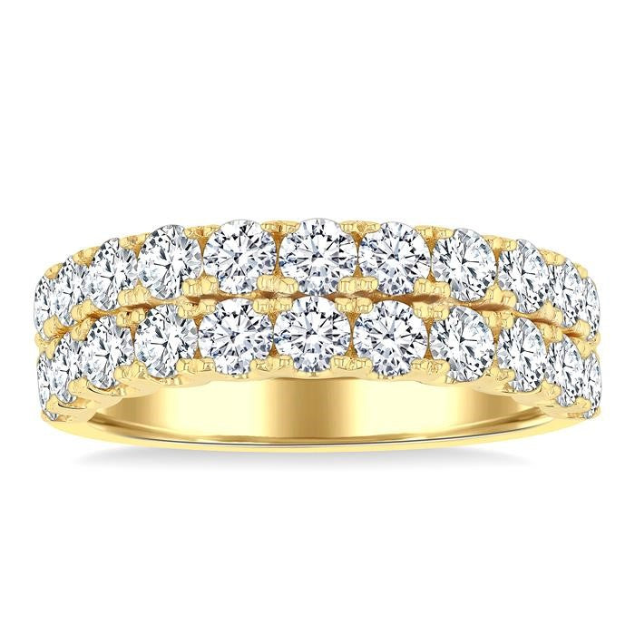 2 Ctw Twin Row Round Cut Diamond Wide Wedding Band in 14K Yellow Gold
