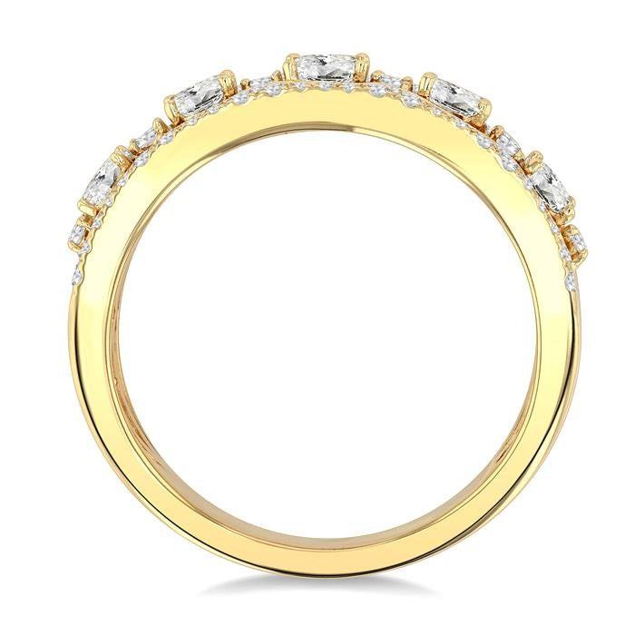1 1/5 Ctw 5-Stone Oval and Round Cut Diamond Wide Fashion Band in 14K Yellow Gold