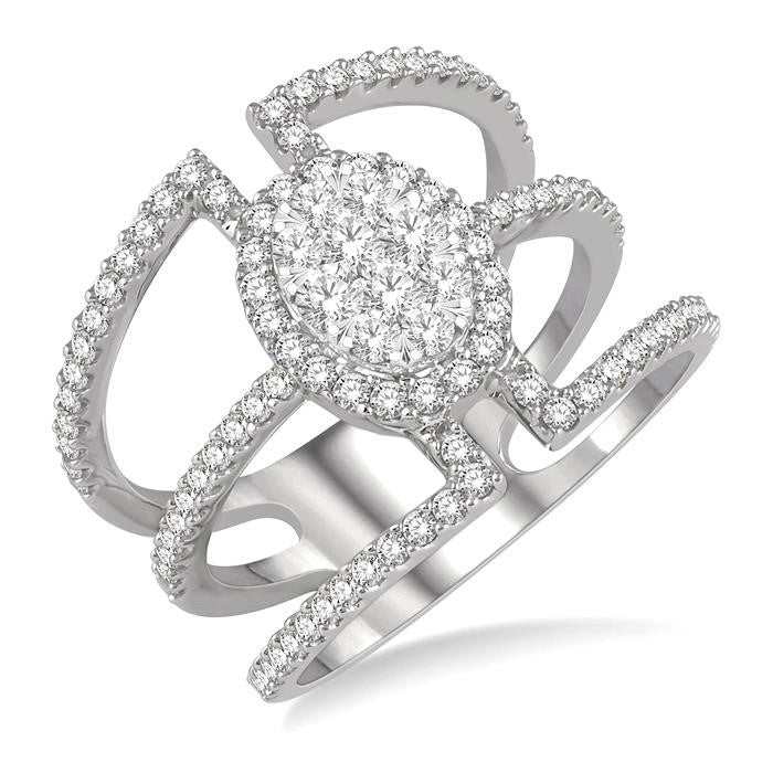 1 Ctw Oval Shape Mount Shine Bright Round Cut Diamond Ring in 14K White Gold