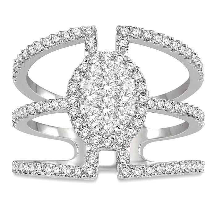 1 Ctw Oval Shape Mount Shine Bright Round Cut Diamond Ring in 14K White Gold