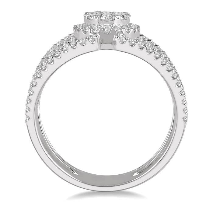 1 Ctw Oval Shape Mount Shine Bright Round Cut Diamond Ring in 14K White Gold