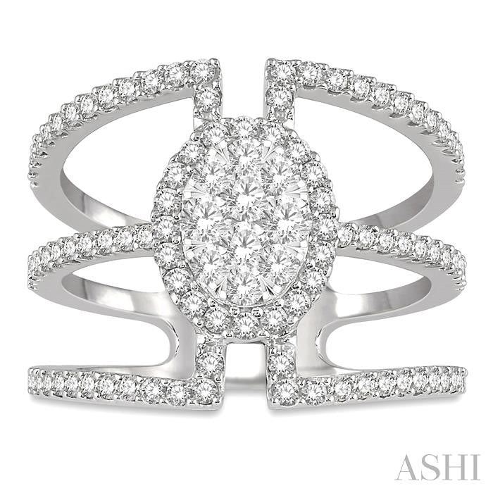 1 Ctw Oval Shape Mount Lovebright Round Cut Diamond Ring in 14K White Gold