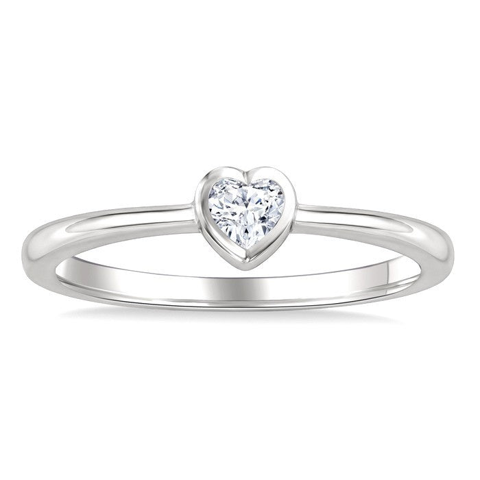 1/5 Ctw Bezel Set Heart Cut Diamond Fashion Ring in 14K White Gold