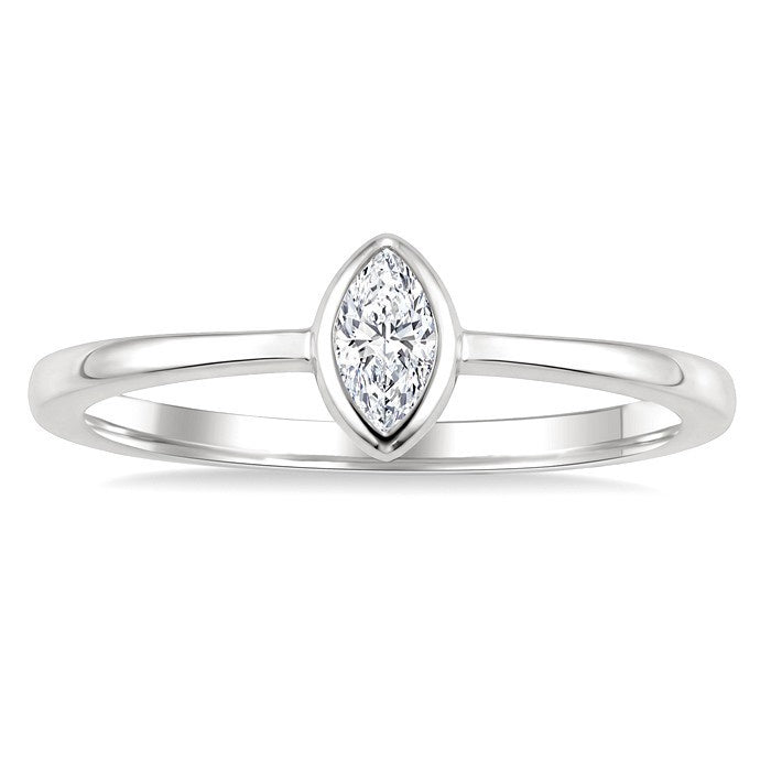 1/5 Ctw Bezel Set Marquise Cut Diamond Fashion Ring in 14K White Gold