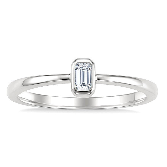 1/5 Ctw Bezel Set Octagon Cut Diamond Fashion Ring in 14K White Gold