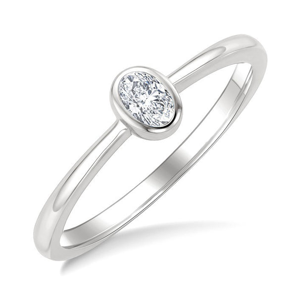 1/5 Ctw Bezel Set Oval Cut Diamond Fashion Ring in 14K White Gold