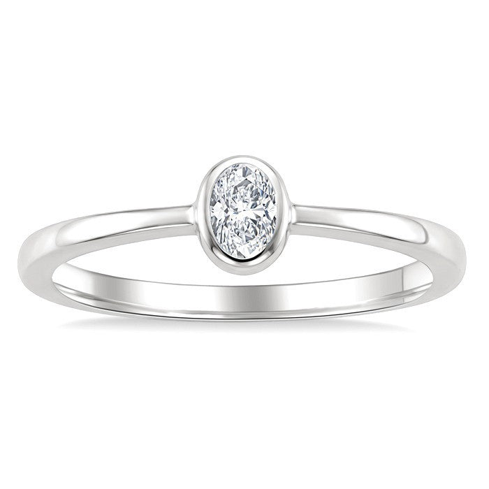1/5 Ctw Bezel Set Oval Cut Diamond Fashion Ring in 14K White Gold