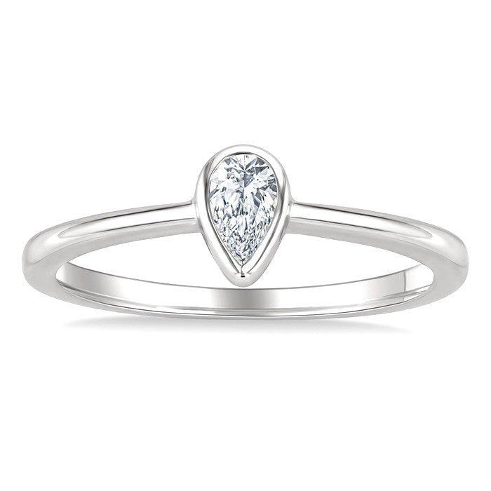 1/5 Ctw Bezel Set Pear Cut Diamond Fashion Ring in 14K White Gold