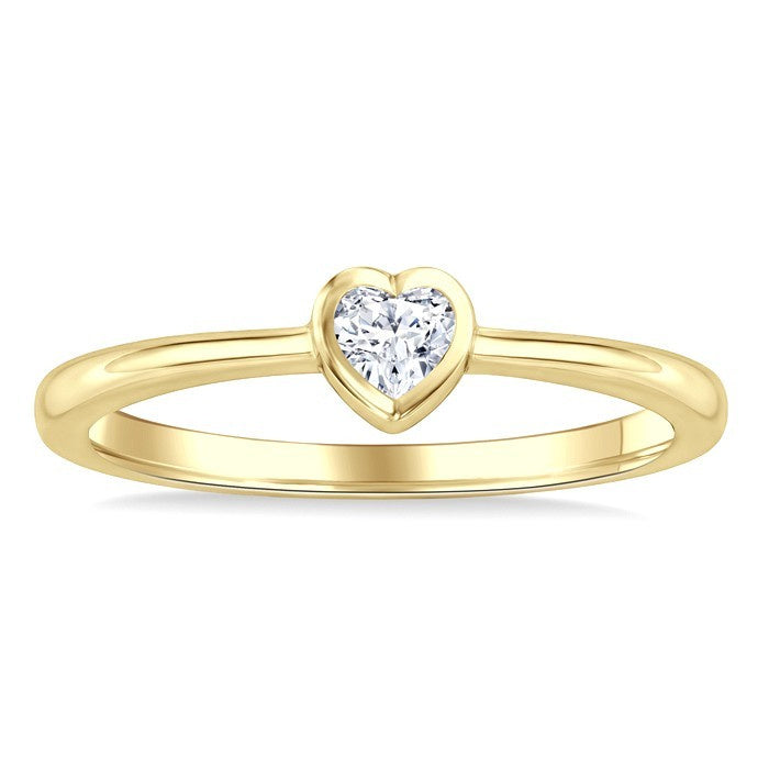 1/5 Ctw Bezel Set Heart Cut Diamond Fashion Ring in 14K Yellow Gold