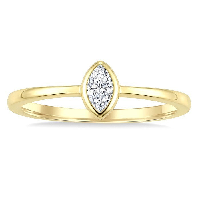 1/5 Ctw Bezel Set Marquise Cut Diamond Fashion Ring in 14K Yellow Gold
